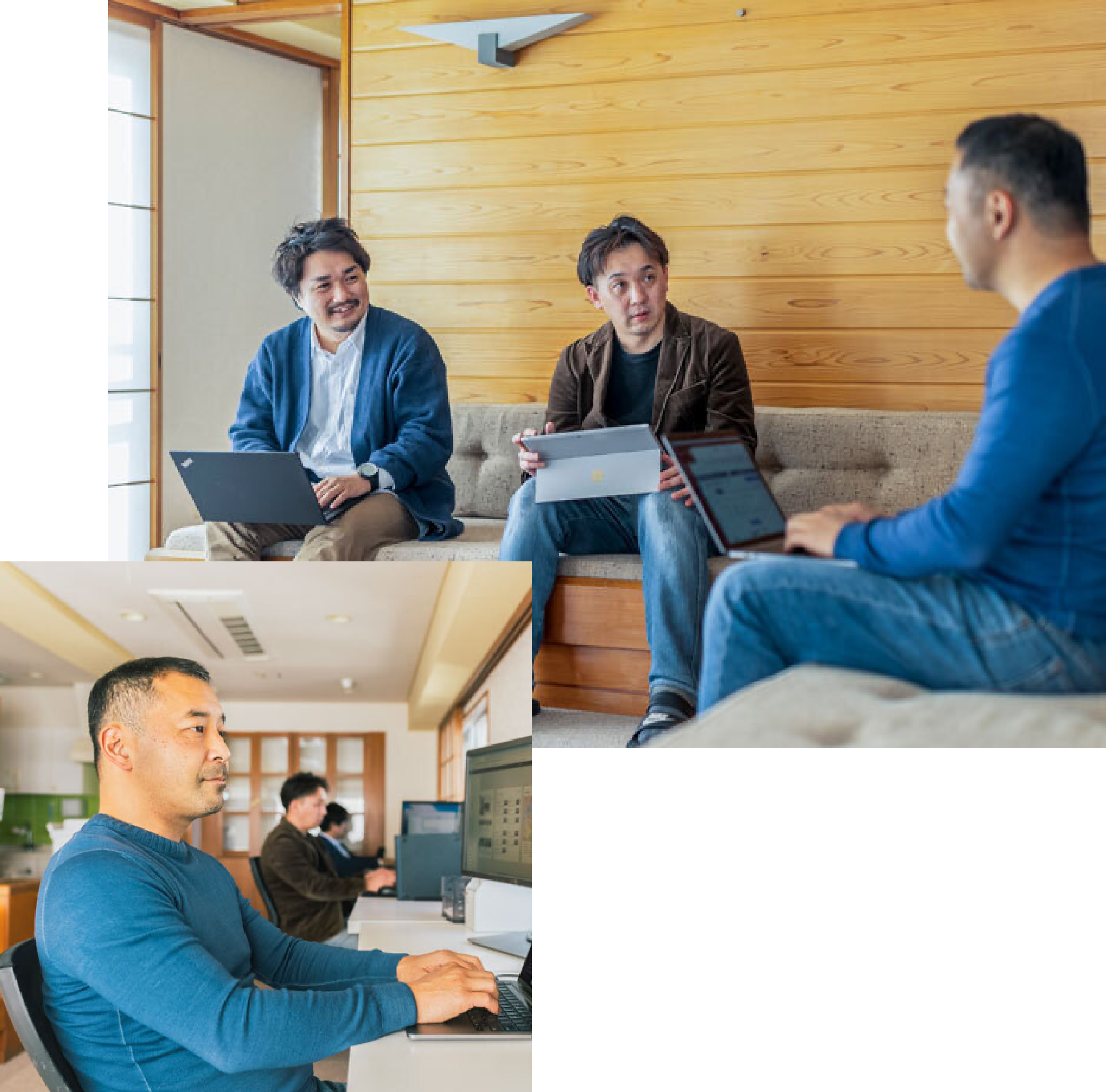 人が会議、作業している様子